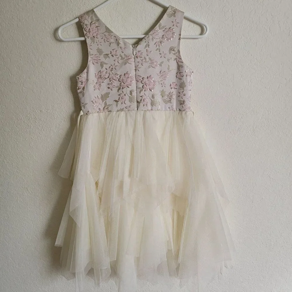 Couture Princess Girls Ivory Tulle Size 8 Pink-Gold Floral Brocade/rhinestone - Picture 2 of 7